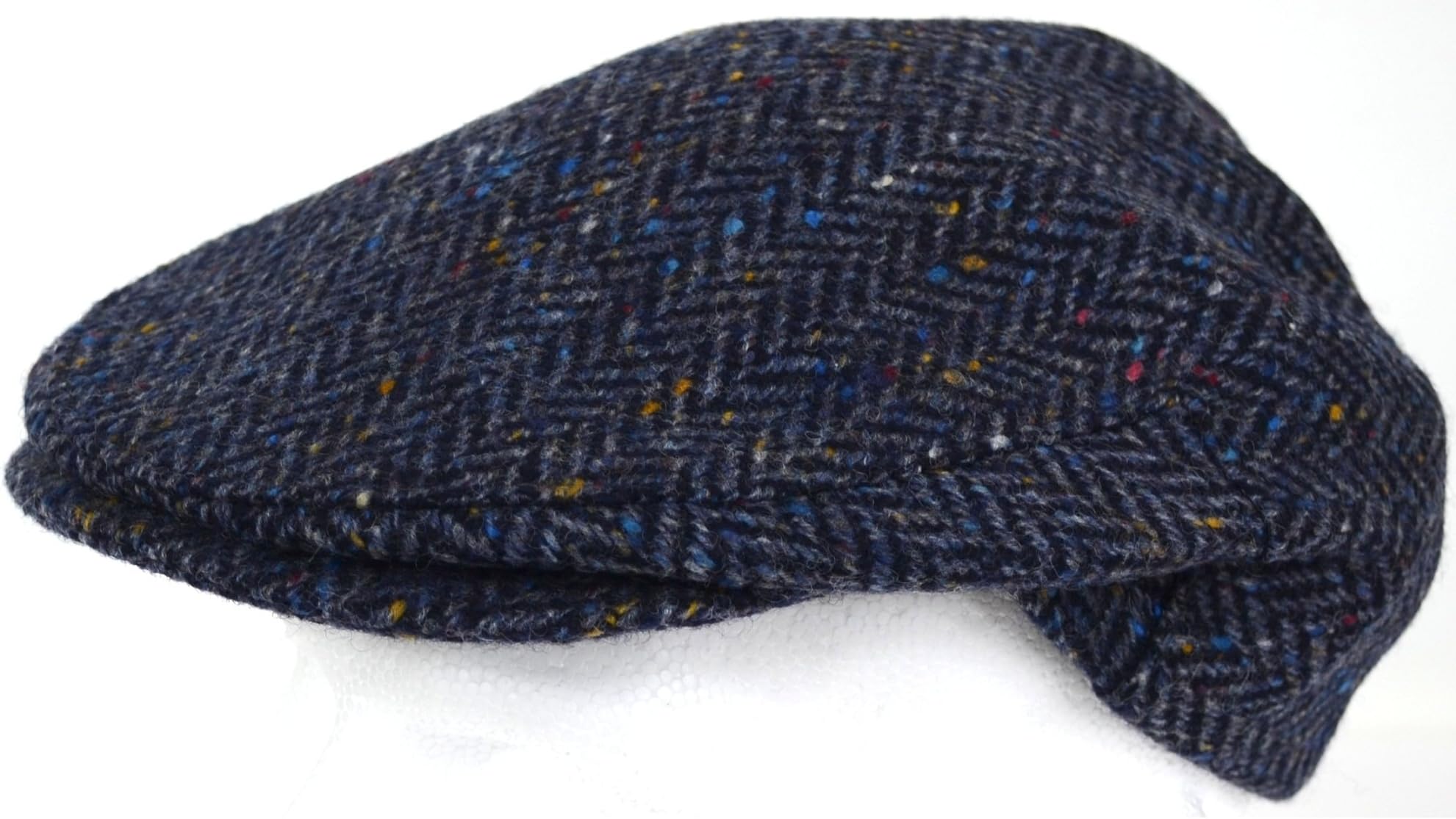 Mens Shooting/Flat/Peak Cap. 100% Pure New Wool. Made in Irish Woolen Mill. Blue Herringbone