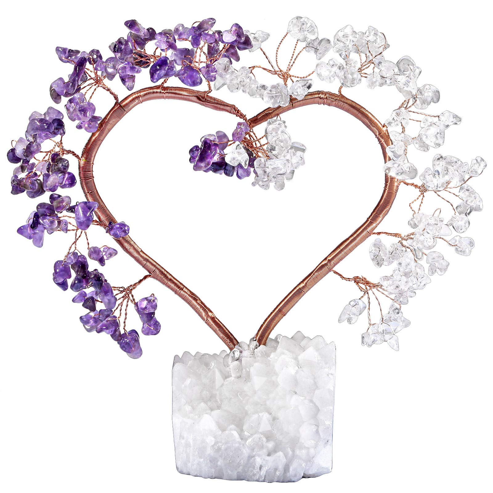 mookaitedecor Amethyst & Rock Crystal Tree with Quartz Cluster Crystal Base Love Heart Money Tree Figurines Feng Shui Home Office Decoration Wedding Ornament
