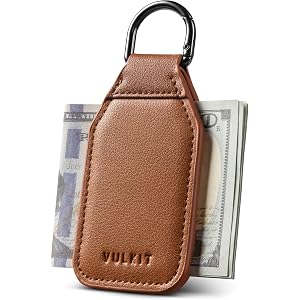 VULKIT Magnetic Money Clip With Key Ring Leather Cash Clip Holds Up to 16 Bills