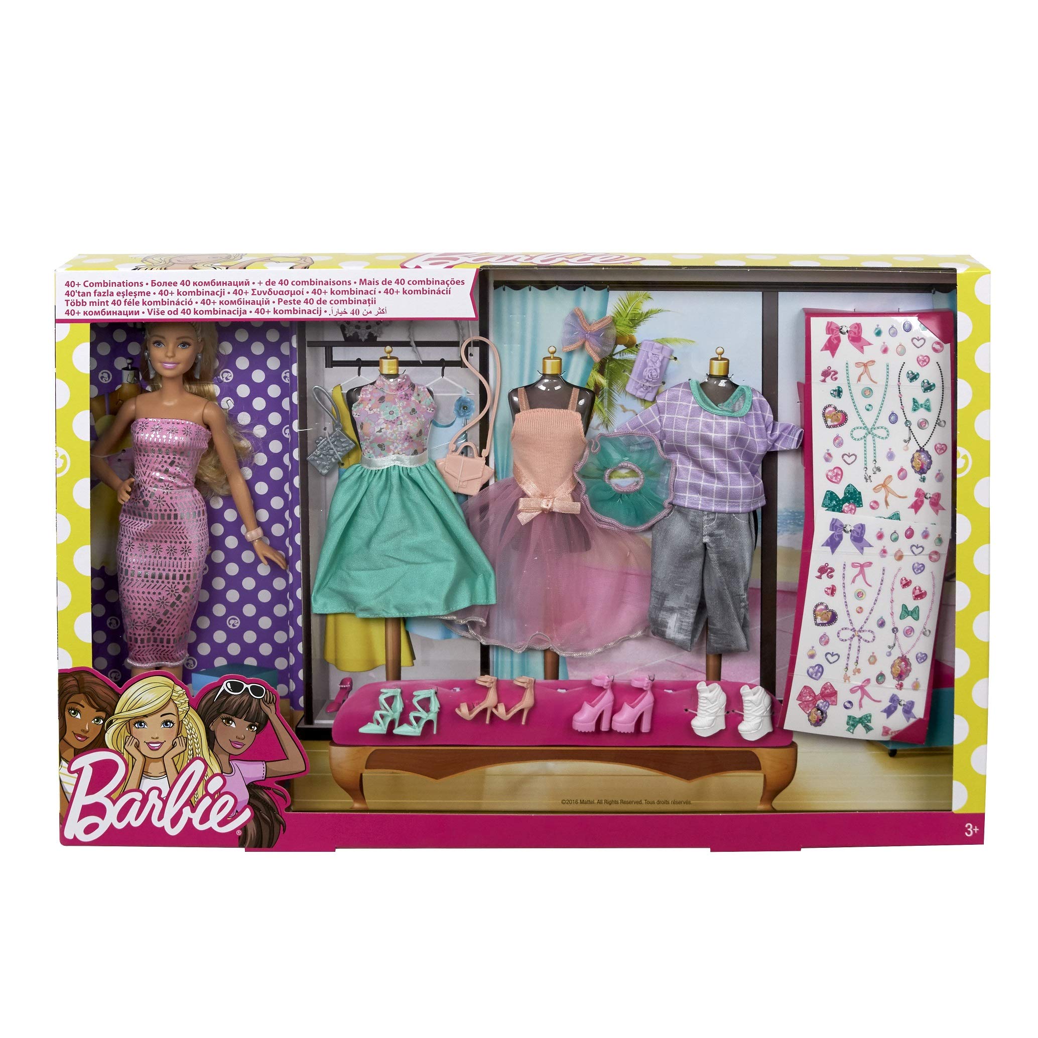 Barbie Playset, Barbie Fashion Activity Giftset with Clothes (Mattel DVJ64), Includes 1 Doll, 7 Fashions, Accessories and Stickers