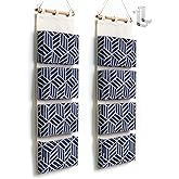 CROWNED 2Pcs Over Door Hanging Storage Bags Wall Mount Closet Organizer, 4 Big Pockets Linen Cotton Fabric Multi Functional Living Room Bedroom Bathroom File Magazine Waterproof Free Hooks Navy