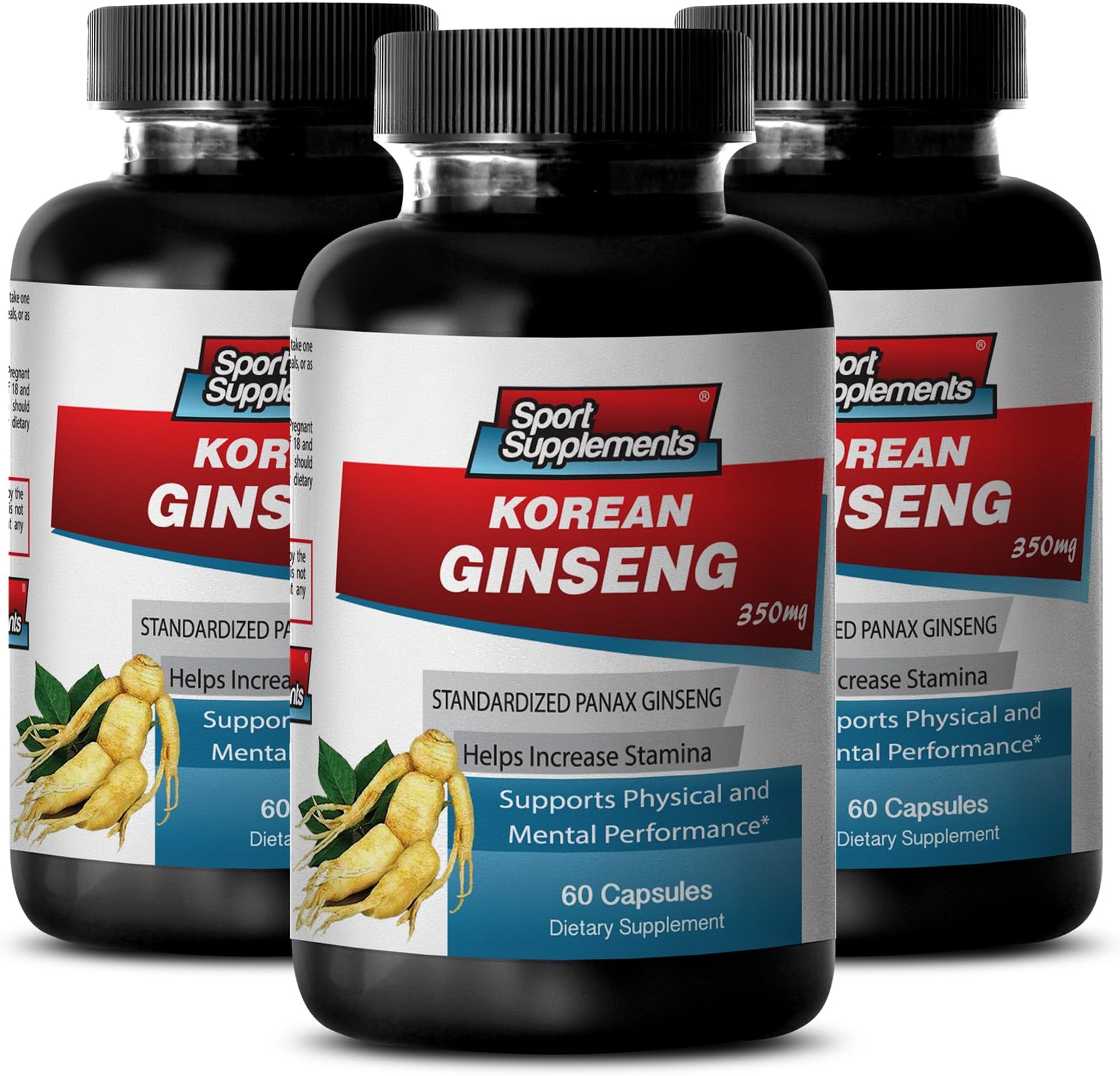 Korean Ginseng Powder - Korean Ginseng 350mg - Pure Korean Ginseng Herbal Enhancement to Support Sex Drive and Vitality (3 Bottles 180 Capsules)