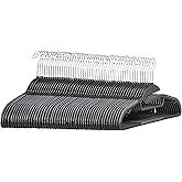 Amazon Basics Non-slip Heavy Duty Space Saving Plastic Hangers with Rubber and Horizontal Bar, Lightweight, Gray, Pack of 50