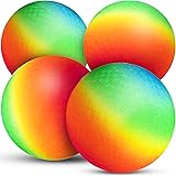 Bedwina Rainbow Playground Balls - 8.5Inch (Pack of 4) Rubber Bouncy Inflatable Balls for Kids and Adults, Indoor and Outdoor