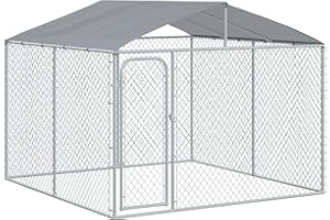 PawHut Large Dog Kennel Outside, Heavy Duty Dog Cage with Waterproof Cover, Outdoor Fence Dog Run with Galvanized Chain Link, Secure Lock, 9.8' x 9.8' x 7.7'