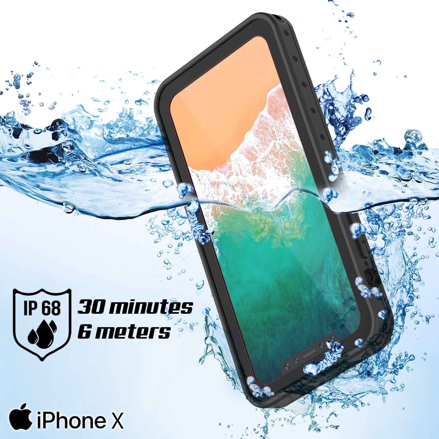 iPhone X Waterproof Case, Punkcase [StudStar Series] [Slim Fit] [IP68 Certified] [Shockproof] [Dirtproof] [Snowproof] Armor Cover for Apple iPhone Ten [Black]
