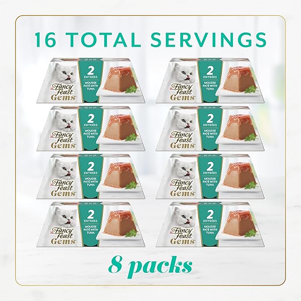 FANCY FEAST GEMS PATE CAT FOOD MOUSSE WITH TUNA AND A HALO OF SAVORY GRAVY CAT FOOD – (PACK OF 8) 4 OZ. BOXES