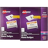 Avery Clip Name Badges, Print or Write, 200 Inserts & Badge Holders with Clips, 2-1/4" x 3-1/2", 2 Pack (74461)