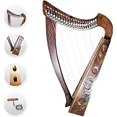 22 Strings Harp Irish Celtic Highland Solid Rosewood Natural Finishing Lever Tuning Key Extra Set included 33" inches tall Roseback