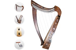 WOLDORF USA 22 Strings Harp Irish Celtic Highland Solid Rosewood Natural Finishing Lever Tuning Key Extra Set included 33" inches tall Roseback