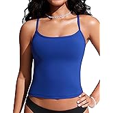 CRZ YOGA Spaghetti Straps Tankini Tops for Women - Padded Racerback Scoop Neck Bathing Suit Crop Swim Tank
