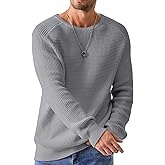 JMIERR Men's Crewneck Pullover Sweater Waffle Textured Knitted Sweaters Casual Loose Fit Sweaters with Ribbing Edge