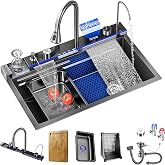OROMVO Smart Waterfall Kitchen Sink, 31.5"x17.7" Drop In Stainless Steel | Digital Display, Large Single Bowl, Workstation, Pull-Out Faucet, Multi-Function Spray, Lead-Free, Rust-Proof, Easy Clean