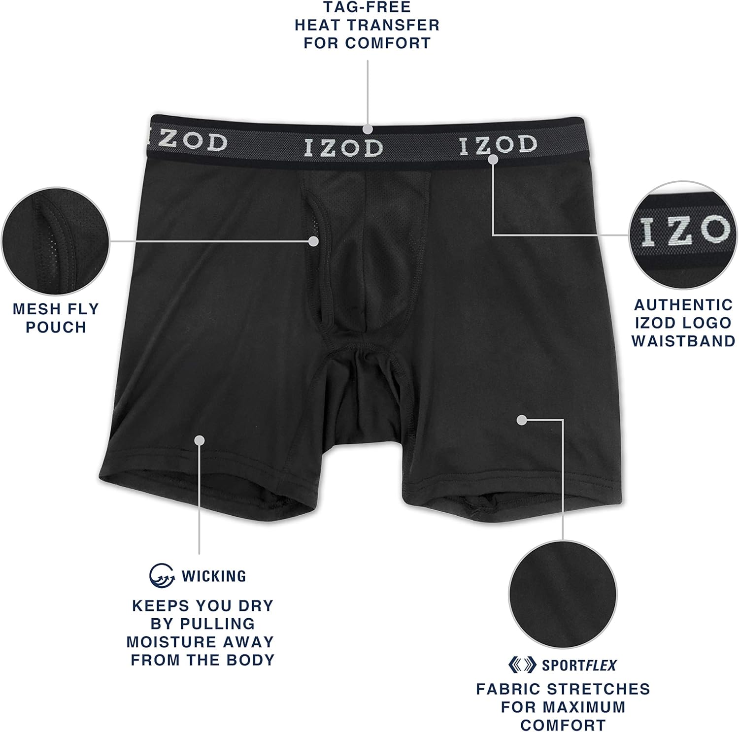 IZOD Men's 5 Pack Performance Boxer Brief at  Men’s Clothing store