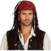 GVLAQST Pirate Dreadlock Wig Jack Sparrow Costume Props Bandana Accessories Men Women Hair Braid Beads Halloween Cosplay Brown