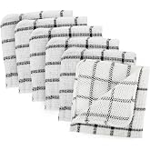 DII Scrubber Dishcloths Collection Windowpane Dishrag Set, 12x12, White/Black Stripe, 6 Piece