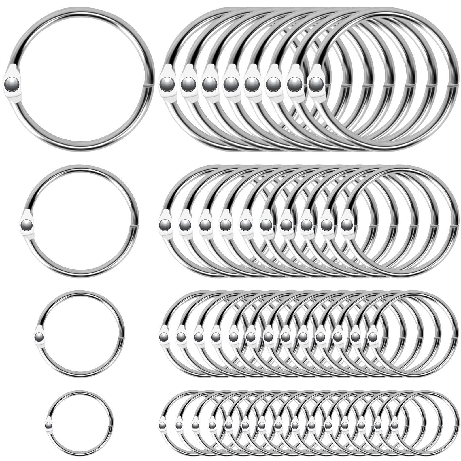 TOTSUN 120Pcs Loose Leaf Binder Rings, 0.6 Inch /0.8 Inch /1 Inch /1.25 Inch Binder Rings Keychain Rings for DIY Index Cards Scrapbook Album Notebook, 4 Sizes