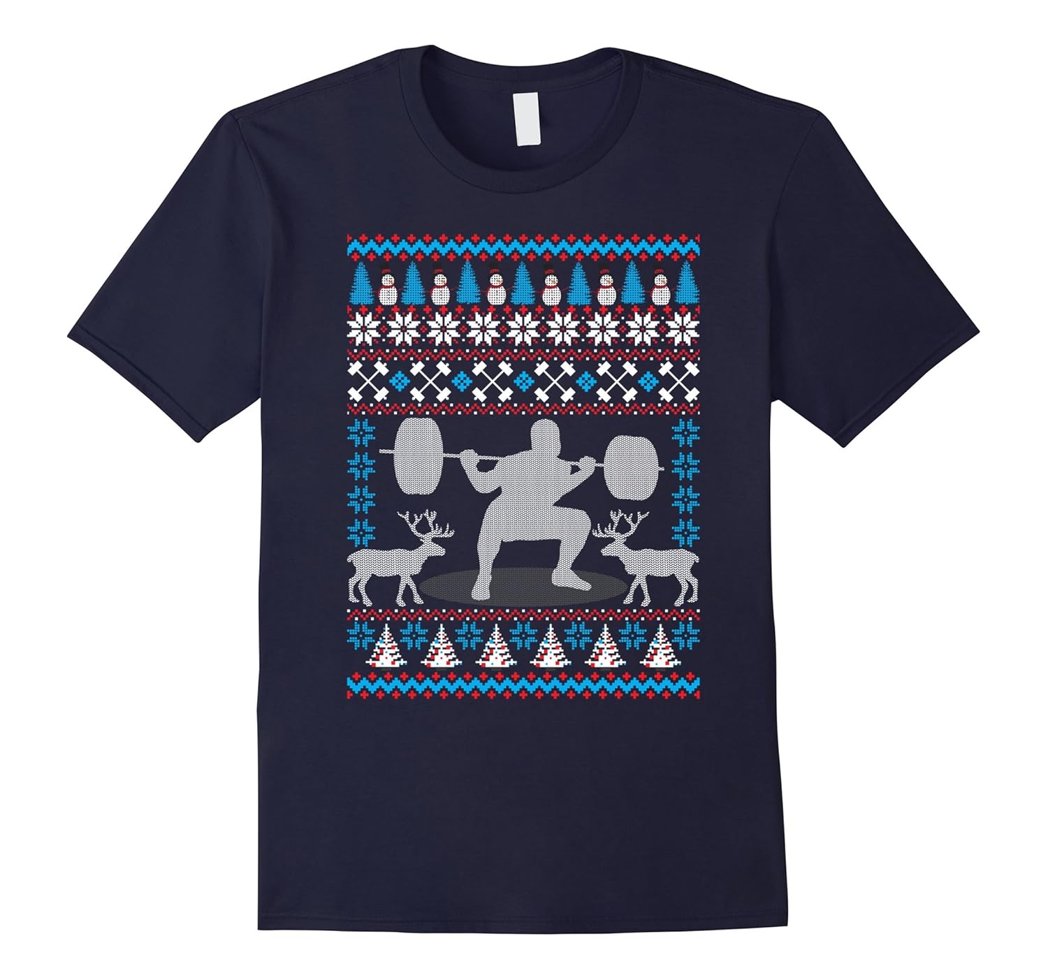 Weight Lifter Ugly Christmas Sweater Holiday T-Shirt-Rose