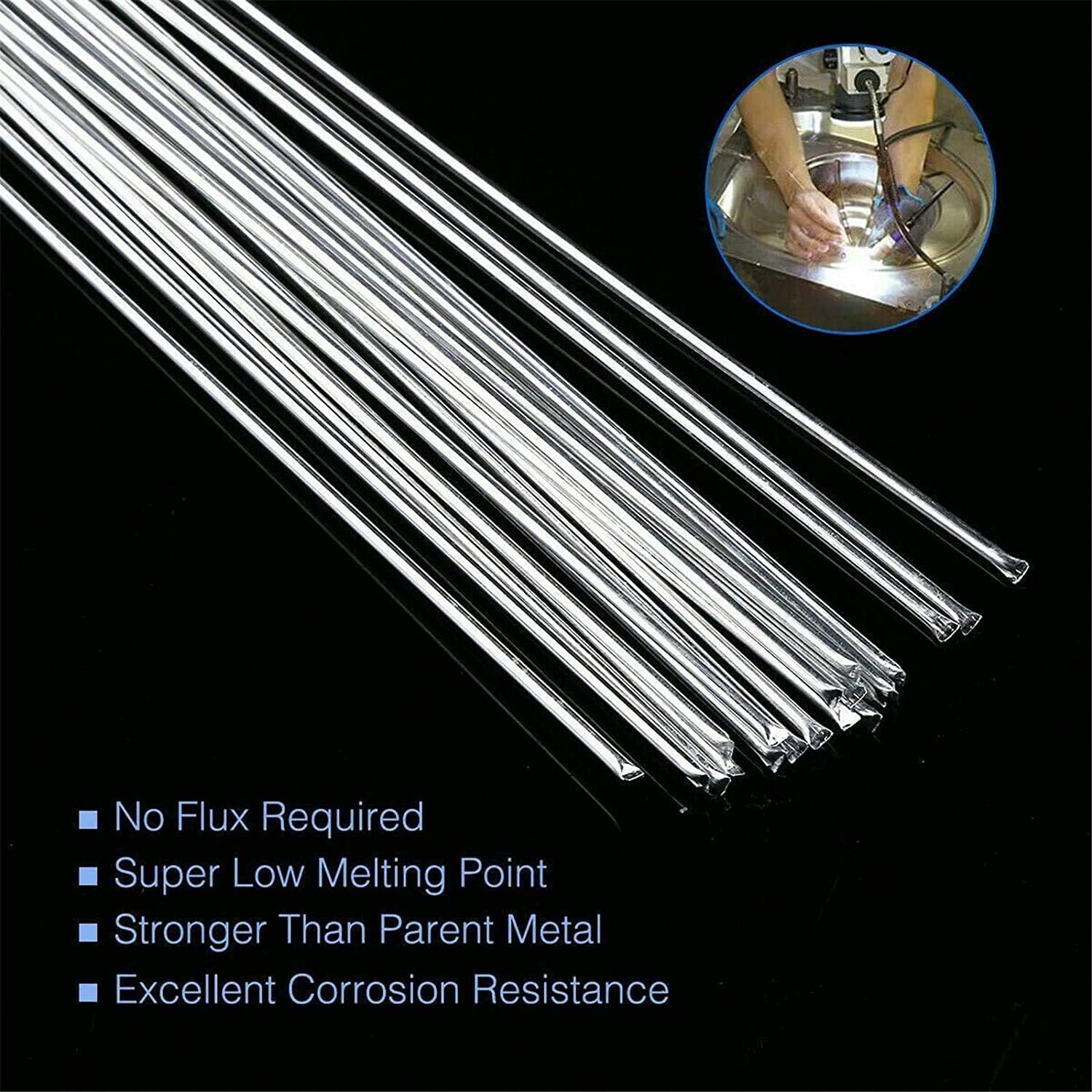 Solution Welding Flux-cored Rods, Aluminum Welding Rods, 30Pack 50cm/19.7inch long No Flux Required Easy Melt Welding Rods Low Temperature Aluminum Welding, Low Melting Point - - 