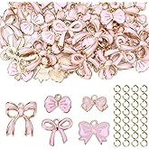 Solldgt 50 Pcs Pink Bow Charms for Jewelry Making - Cute Bowknot Charms Alloy Enamel Bow Tie Pendants Charm for Women DIY Making Bracelets Earrings Necklace Craft Supplies