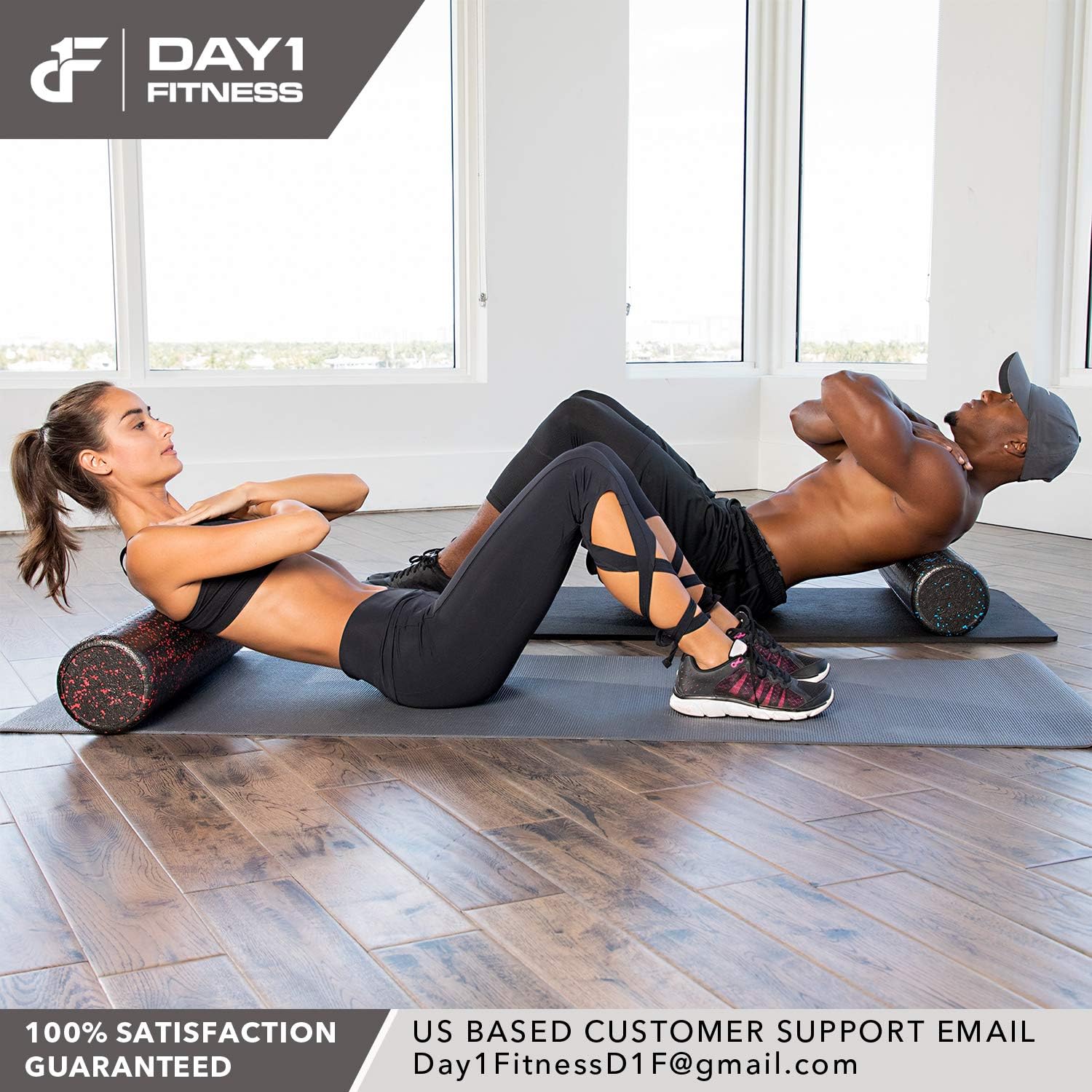 High Density Muscle Foam Rollers by Day 1 Fitness - Sports Massage Rollers for Stretching, Physical Therapy, Deep Tissue and Myofascial Release - Ideal for Exercise and Pain Relief - Black, 36" : Sports & Outdoors