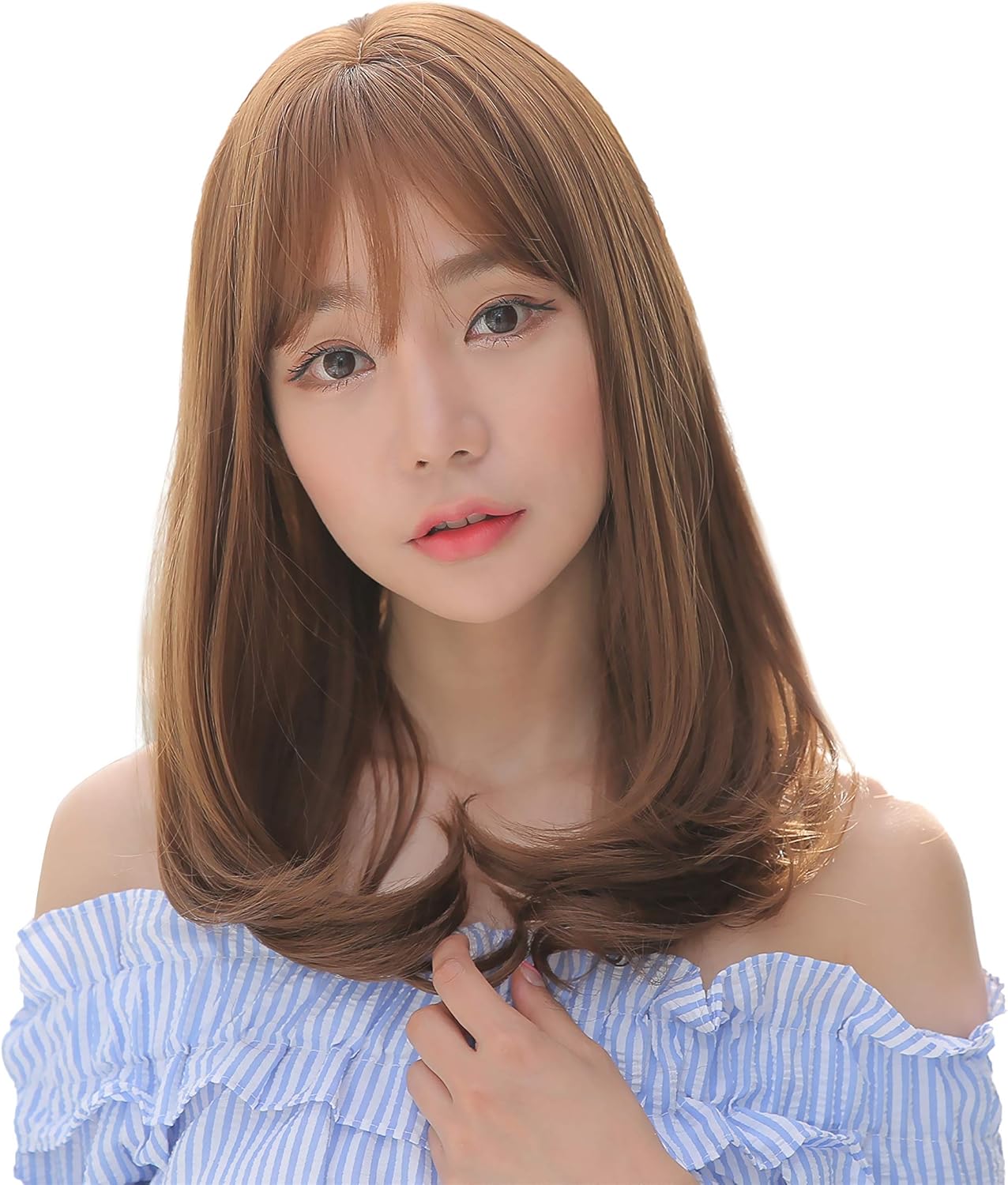 Amazon Co Jp Hawkko ウィッグ かつら ミディアム セミロング フルウィッグ ストレート ３色 人気 自然 耐熱 原宿 小顔 可愛い ネット 櫛付 マロンブラウン 服 ファッション小物