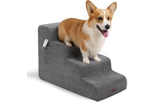Deconovo Pet Stairs for Small & Elderly Dogs Cats 4-Step Dog Ramp Non-Slip Surface, Soft Washable Cover, Portable for Couch & Bed Use –Ideal for Senior Pets, Compact Storage Friendly, 19.7" H Ash Gray