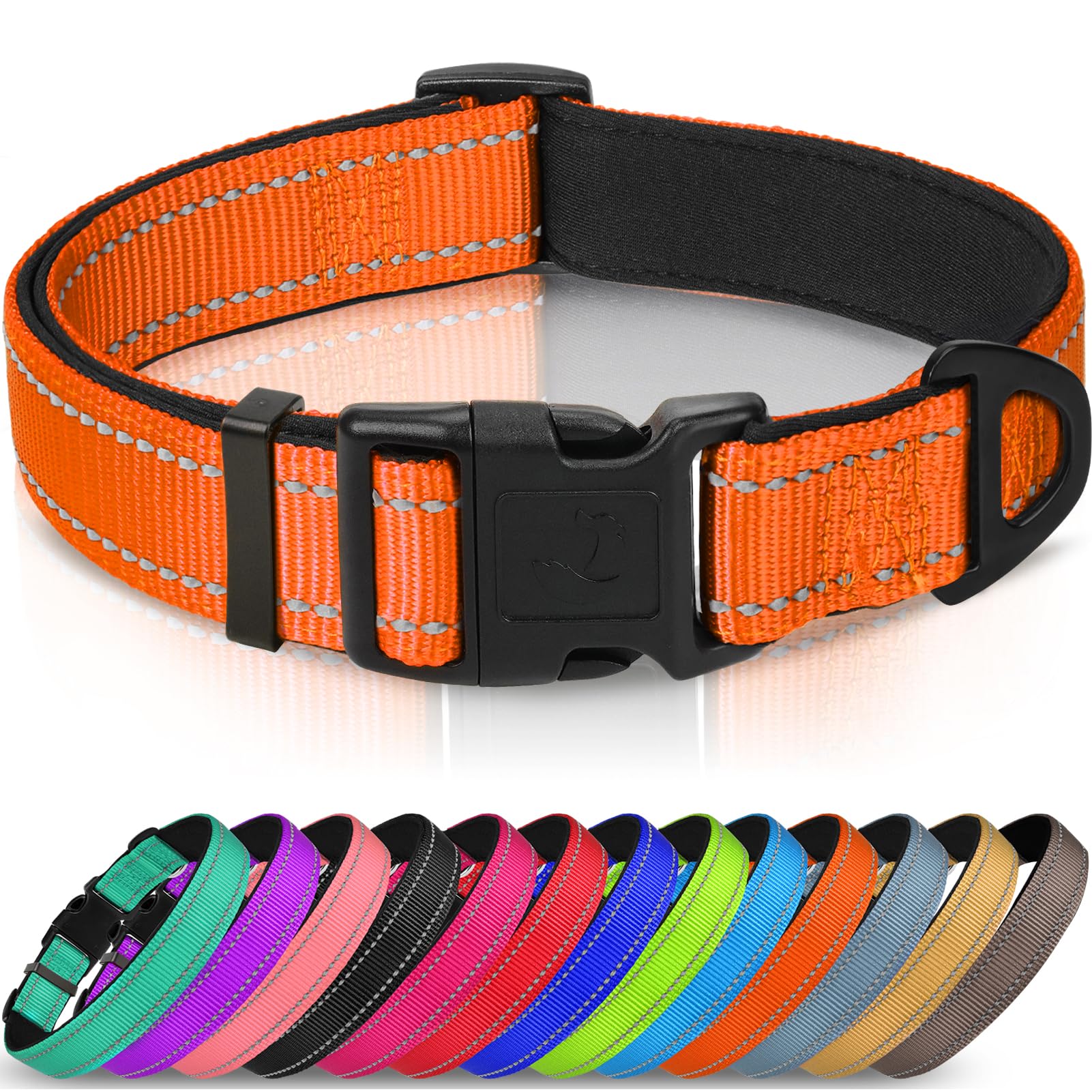 Joytale Reflective Dog Collar, Soft Neoprene Padded Breathable Nylon Pet Collar Adjustable for XLarge Dogs, XL, Orange