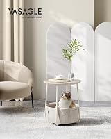 VASAGLE Round Side Table with Fabric Basket Cream White LET223K67 view 2