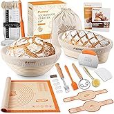 Panny Sourdough Starter Kit, Banneton Bread Proofing Basket with Glass Sour Dough Starter Jar, Sourdough Bread Baking Supplies, Making Tools, 9" Round & 10" Oval Baskets, Complete Gift for Men Women