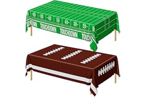 QZYL Football Party Decorations 2026, Disposable Football Tablecloth, 2 PCS Brown Green Decoration Runner, Game Day Theme Table Cloth, Plastic Table Cover for Game Day Touchdown Party Supplies