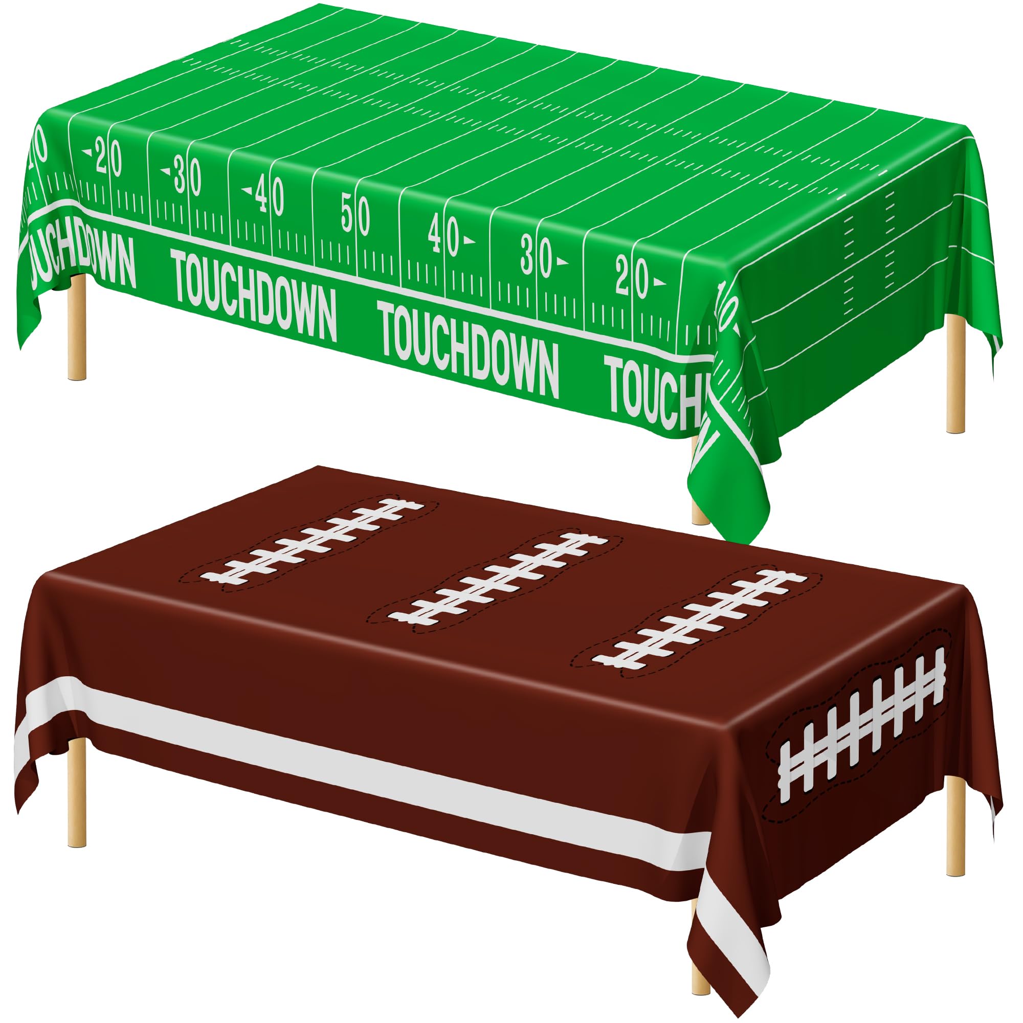 Photo 1 of QZYL Football Party Decorations 2025, Disposable Football Tablecloth, 2 PCS Brown Green Decoration Runner, Game Day Theme Table Cloth, Plastic Table Cover for Game Day Touchdown Party Supplies