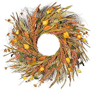 22 inch Fall Wreath Front Door Wreath Grain Wreath Harvest Gold Wheat Ears Circle Garland autumn wreath for Front Door Wedding Wall Home Thanksgiving Decor