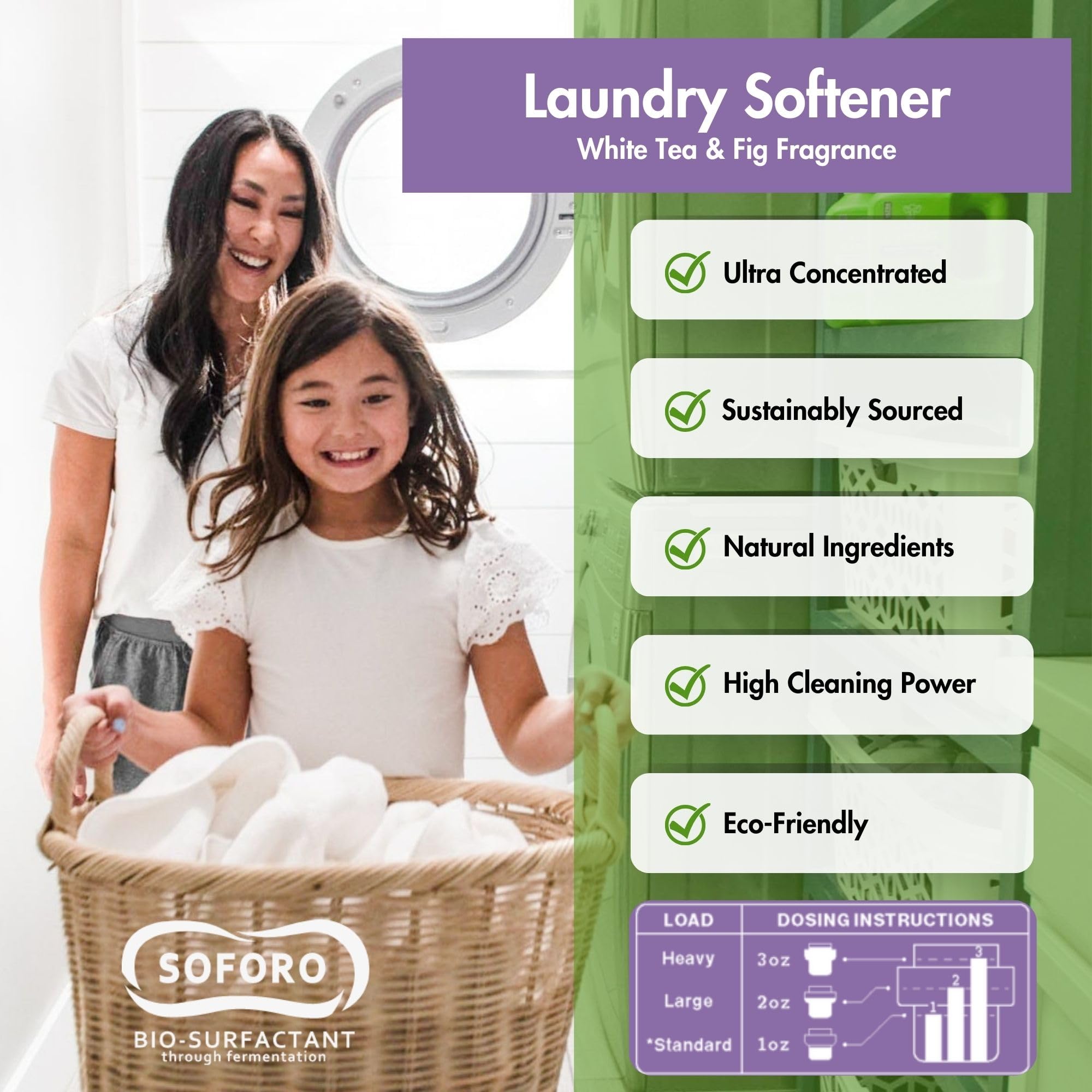Fabric Softener, White Tea & Fig Scent, Natural Biodegradable Liquid Fabric Softener, Plant Based, Softens Clothes & Reduces Static, Gentle on Skin, HE Compatible, 64 Fl Oz, 1 Pack