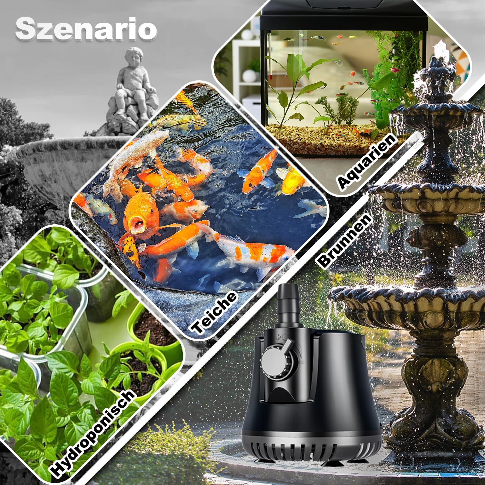 Aquarium Pumpe 15W 800L/H Tauchpumpe Ultra-Leise Mini Teichpumpe Springbrunnenpumpe mit Einstellbarem Schalter und 1.5m Kabel, 2 Düsen wasserpumpe für Teich, Aquarien, Hydrokultur, Brunnen 7