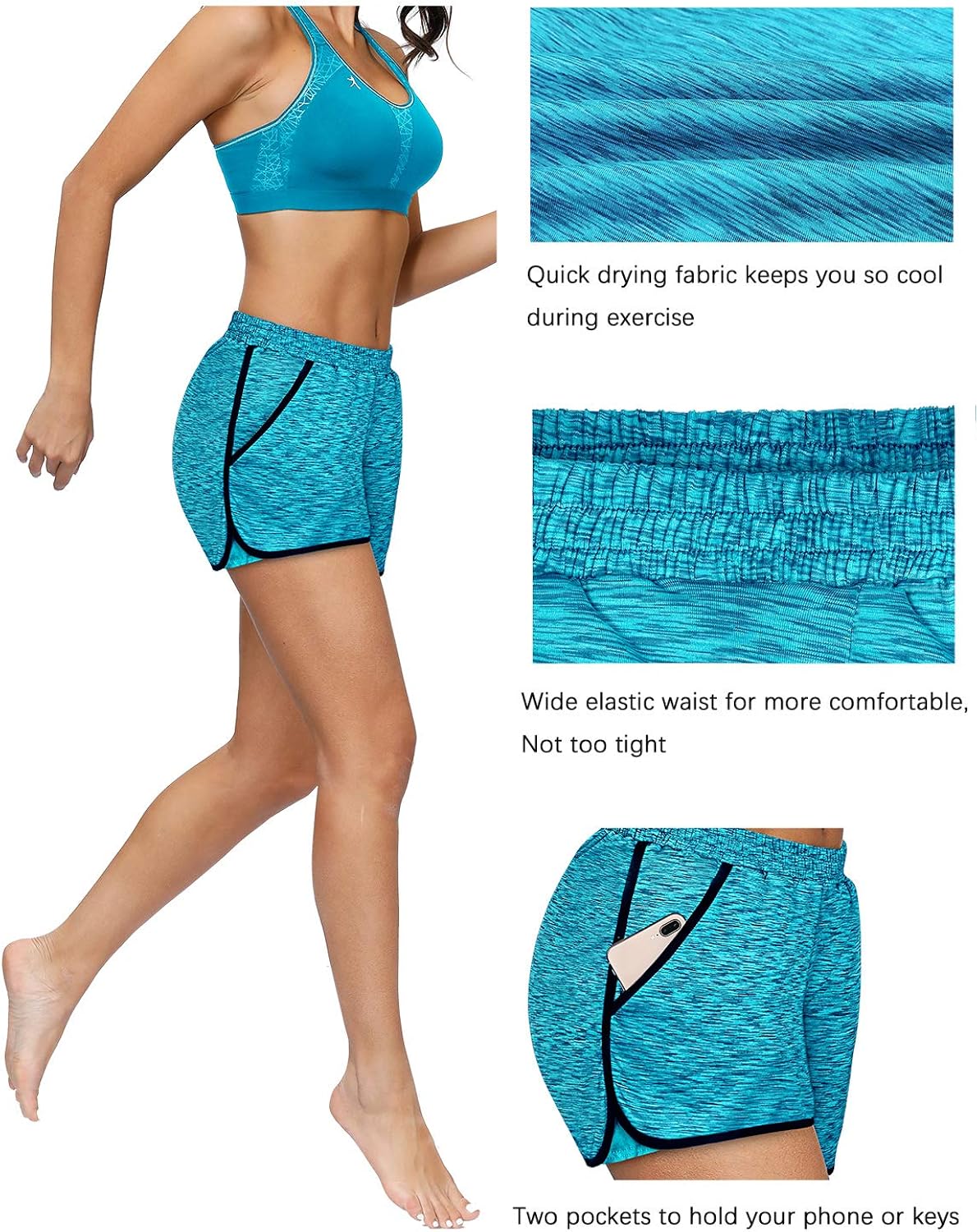 Blevonh Womens Cozy Banded Waist Running Fitness Workout Shorts with Pockets S-XXXL: Clothing