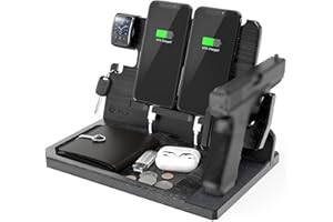 BARVA Adaptive Wood Gun Rack 2 Phone Docking Charging Station Gifts for Men Dad Birthday Ideas Nightstand Organizer Charging Dock Watch Charging Stand Wallet Key Gadget Device Bedroom Bedside Holder