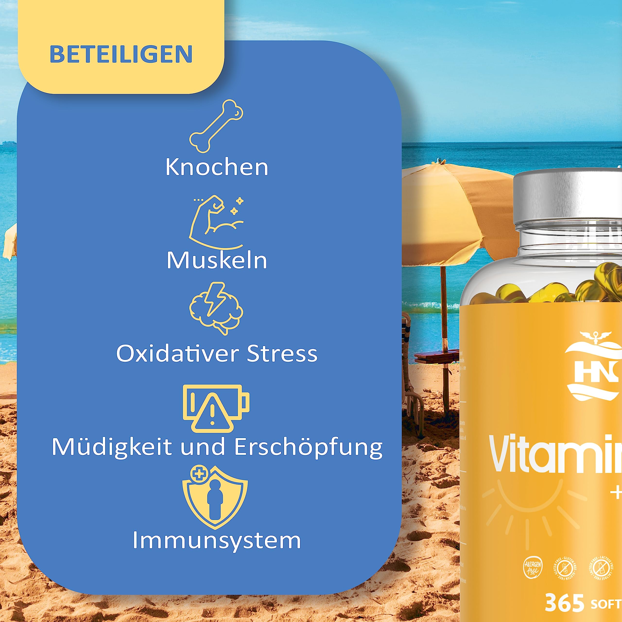 Vitamin D. (5000 IE) 365 Kapseln Vitamin D3 + K2 Hochdosiert Unterstützt Immun Und Knochenfunktion Hohe Konzentration Antioxidantien Antifettiga Weichkapseln Premium 2