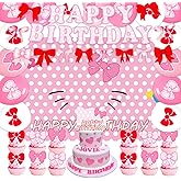 42Pcs Cute Cat Birthday Party Supplies Includes Banner Cake Topper Cupcake Toppers Backdrop Balloons for Cartoon Happy Birthday Party Decorations