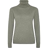 Style & Republic Women's 100% Cashmere Turtleneck Sweater, Classic Fit, Premium Knit Jumper for Autumn, Winter and Spring, Olive Melange, Small