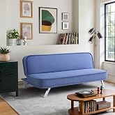 Serta Terrell 66.1" Convertible Futon Sofa, Short Twin Size, Dream Coil Comfort, Fingerguard Pinch Point Protection, Woven Polyester Fabric, Blue