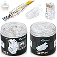 Everest Media Solutions RJ45 Cat6 Pass Through Connectors and Strain Relief Boots - Pack of 100/100 - EZ to Crimp Modular Plug for Solid or Stranded UTP Network Cable - Male Ethernet Connector End