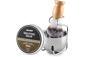Aethland Mens Shaving Brush Set, Include 100g Shaving Soap, Soft Hair Shaving Brush Stand Stainless Steel with Bowl Kit for Men Gift Set