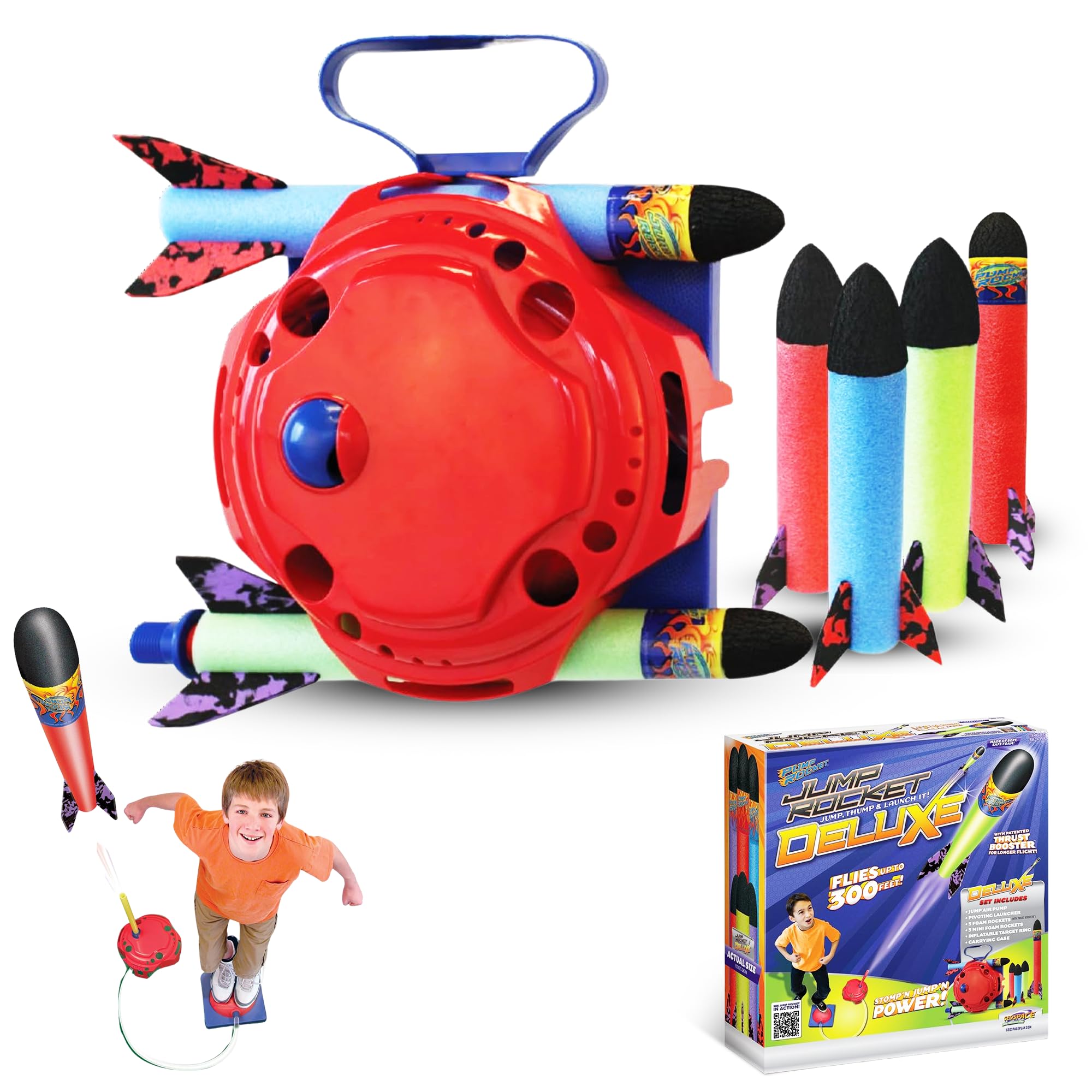 Geospace Jump Rocket Set with Launcher and 6 Foam Rockets (Deluxe Jump Rocket Set)