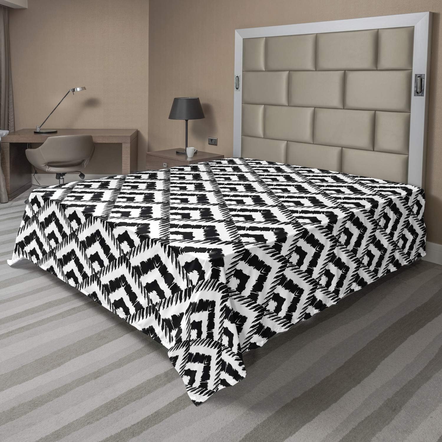 Ambesonne Black and White Flat Sheet, Hand Drawn