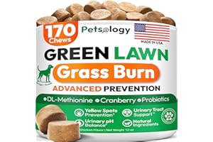 PETSOLOGY Dog Urine Neutralizer for Lawn - 170 Green Lawn Chews for Dogs - Pee Grass Burn Spot Saver Caused by Dog Urine with Probiotics & Digestive Enzymes - Advanced Gut Health Supplement, Rocks