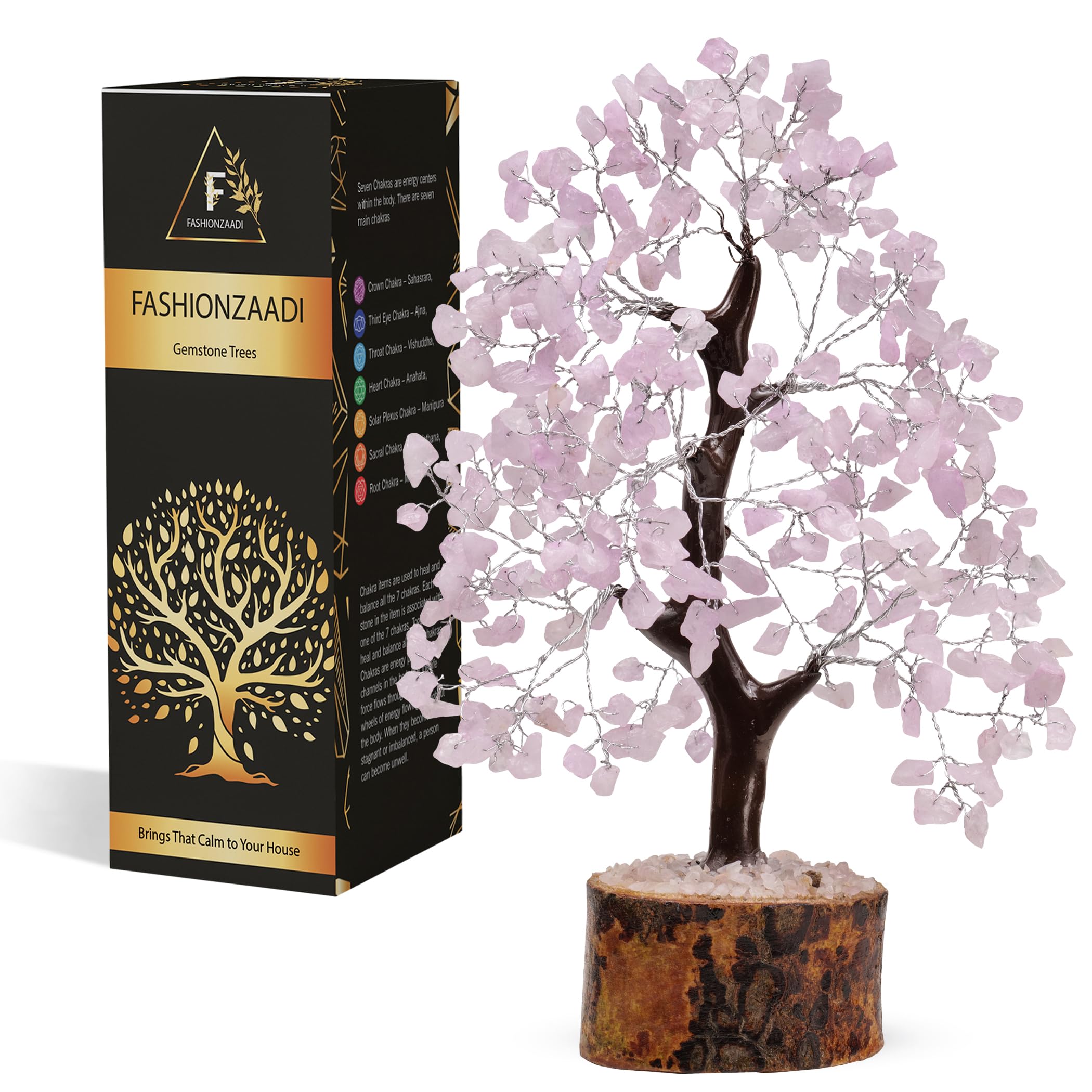 FASHIONZAADI Rose Quartz crystals and gemstones tree of life artificial bonsai crystal tree, decorative home accessories, house warming gifts new home, gifts for women birthday unique, 10-12 inch — image 1
