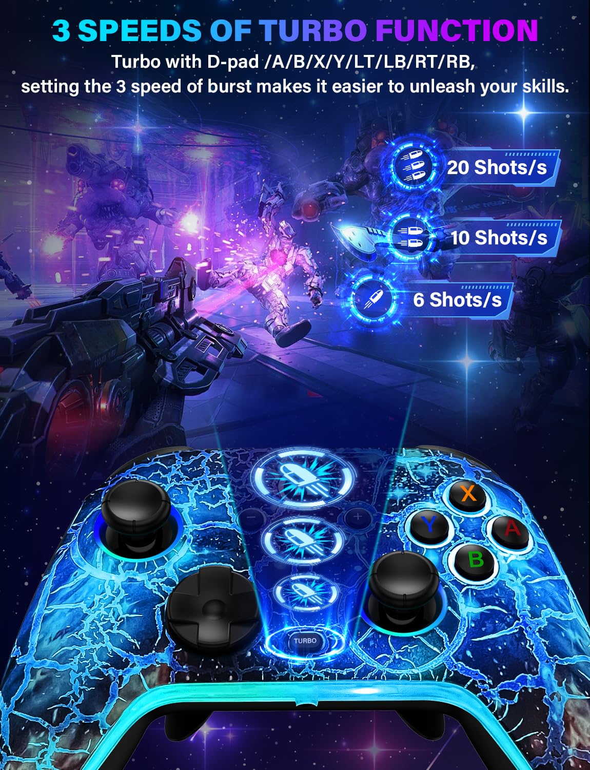 Wireless Switch Pro Controller - Compatible with Nitendo Switch/OLED/Lite, 1200mAh Rechargeable Switch Controllers with 8 Colors LED & Cool Nebula Design, Wake Up, Turbo, Vibration, Motion Control