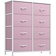 DWVO Fabric Dresser for Bedroom, Tall Storage Dresser with 8 Drawers, Black Dresser & Chest of Drawers, Storage Drawer Organizer for Closet(Begonia Pink)