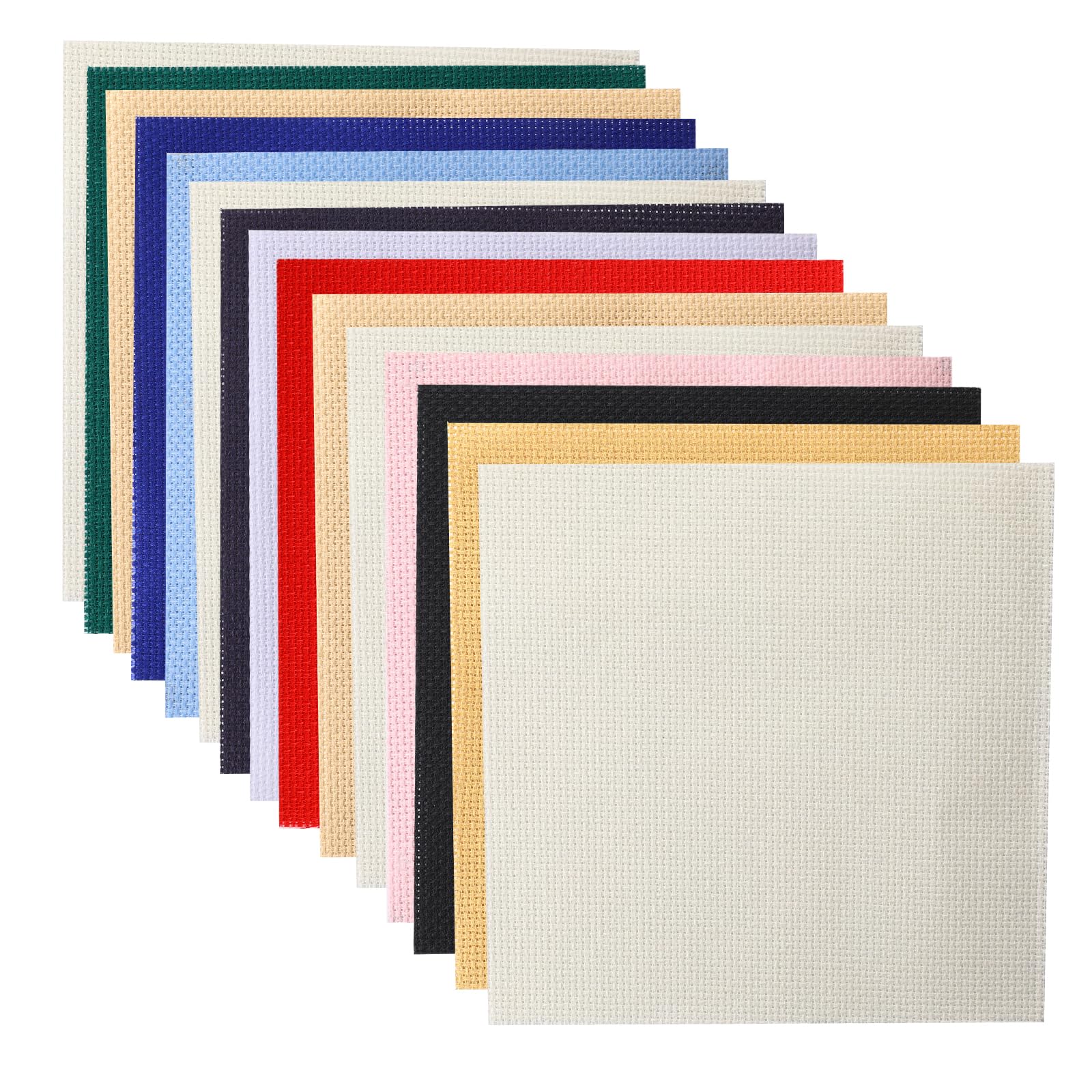 15 Pcs Assorted Color Cross Stitch Sheets - White Embroidery Fabric 15x15 cm DIY Cross Stitch Cloth